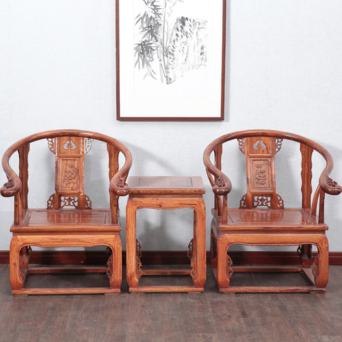 皇宫椅三件套实木中式小茶几单人椅榆木古太师椅圈椅官帽椅休闲椅