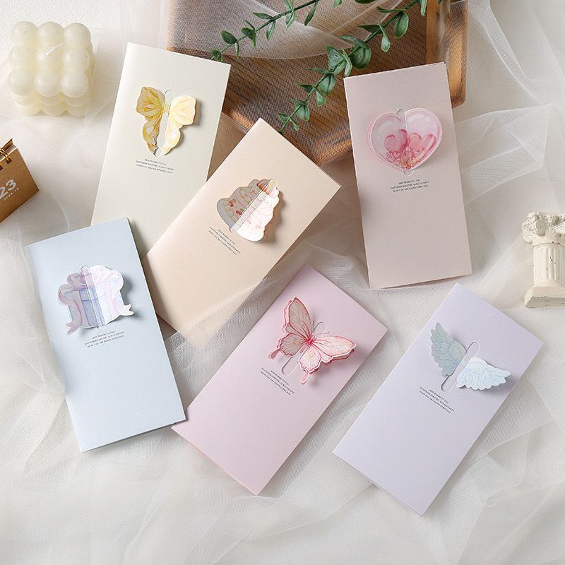 蝴蝶结立体贺卡三折款手写留言卡花店礼品卡生日圣诞节卡送男女友