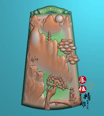 山水人物6770浮雕图牌头山水精雕图灰度图荷香鹤舞jdo/bmp格式521