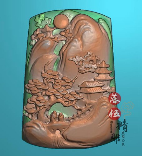 厚装山水1665 BMP玉雕图挂件新款山水牌 jdp文件精雕图浮雕灰度图