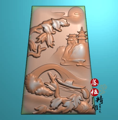 山水人家62999雕刻机使用文件玉雕精雕图jdp灰度图树木 小船 小桥