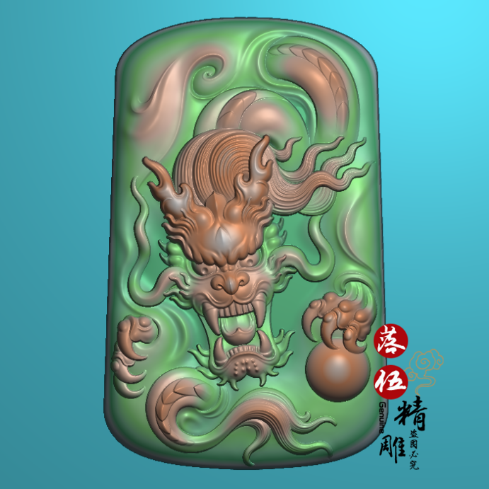 正面龙抓珠65804寿桃福禄寿牌挂件精雕浮雕玉雕灰度图jdpbmp雕刻