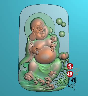 弥勒佛海浪花9208浮雕图 踏浪逍遥佛精雕图 灰度图 雕刻图JDP/bmp