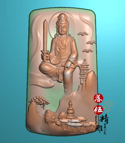 山水观世音新款31278浮雕图 精雕图 灰度图 迎客松 持剑观音 jdp
