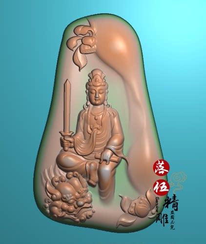 文殊菩萨新款09334持剑 坐狮子 观音 莲花jdp精雕图玉雕bmp灰度图