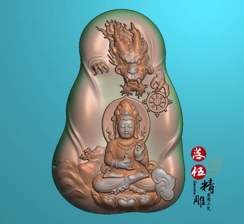 霸气猛龙 观音 山水观音 御龙观音91802如意观音随形精雕图灰度图
