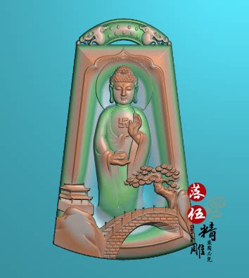 山水牌头框站佛祖7643浮雕图 精雕图 灰度图 新款2021牌骏马