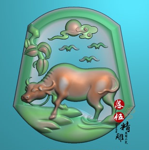 山水凹底生肖牛00130一路连科莲花白鹭花鸟挂件木雕精雕图浮雕玉