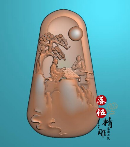山水下棋人家56418 人物木雕精雕图浮雕玉雕灰度图JDPBMP雕刻图