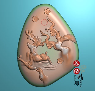 随形梅花鹿00248牌山水坐观音自在 精雕图浮雕玉雕灰度图JDP BMP