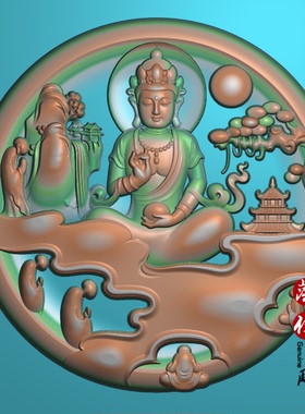 精雕图JDP圆牌佛魔火焰 一念之间 求佛悟道如来4716观音山水