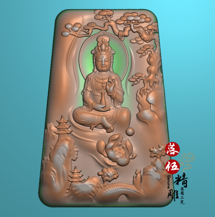 山水观音悟道71847浮雕图 精雕图 灰度图 扫描图 春夏秋冬 树净瓶 - 实物图