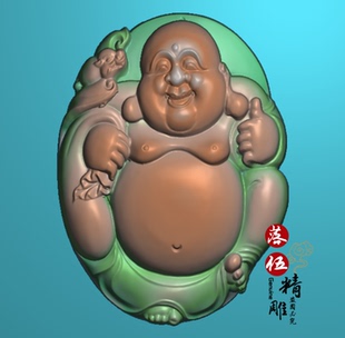 蝙蝠弥勒佛00257椭圆物木雕精雕图浮雕玉雕灰度图JDPBMP电脑雕刻