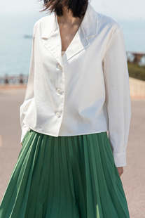 外套女 复古小短衬衫 团长家2025年春夏西装 领单排扣英伦长袖