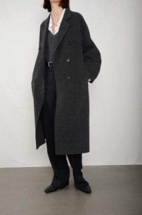 团长家2025显瘦保暖轻奢直身廓形灰驼棕色双排扣手缝高档毛呢大衣