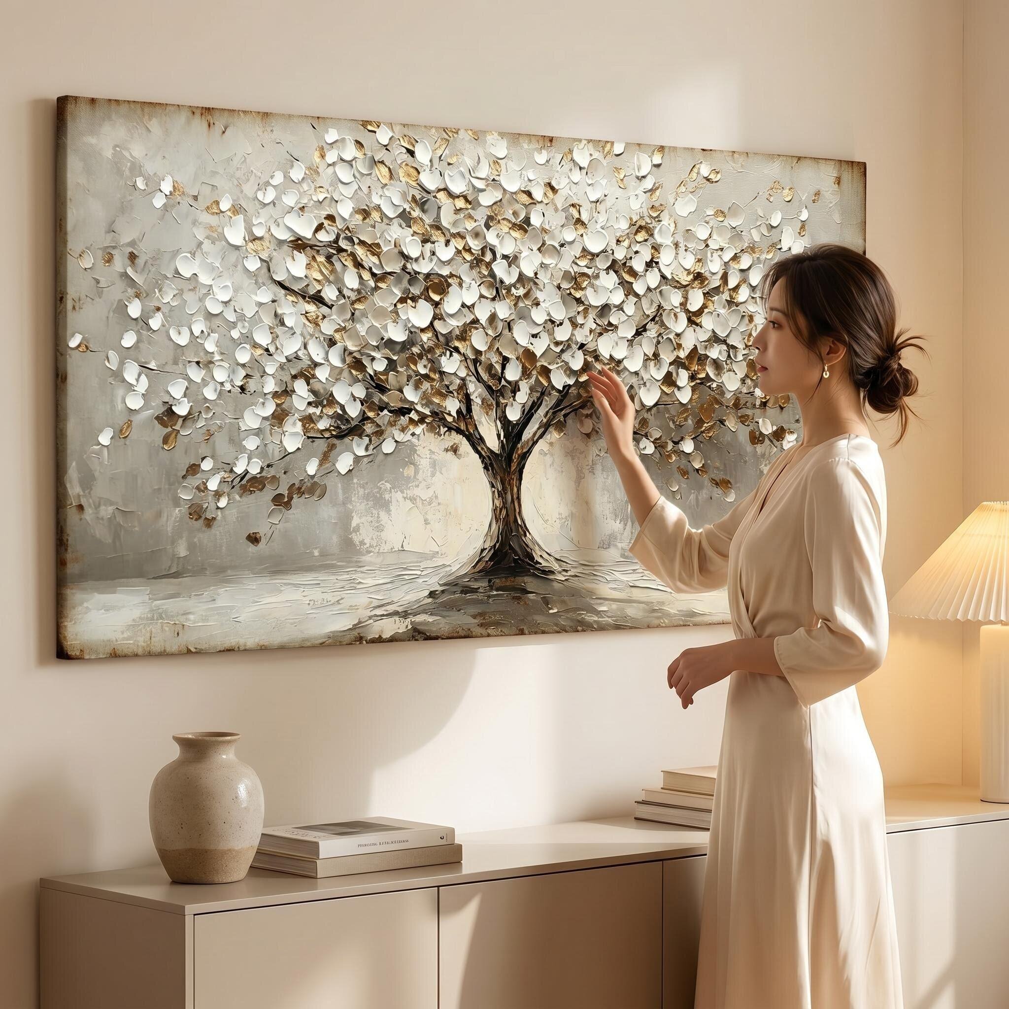 立体肌理发财树手绘油画美式中古风客厅装饰画沙发背景墙厚油挂画
