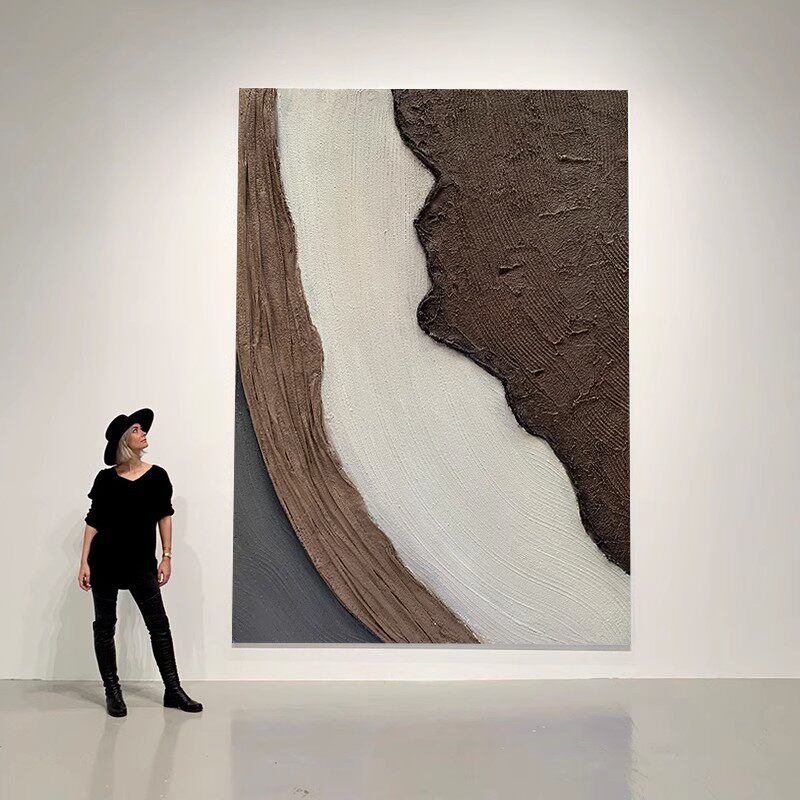 手绘油画侘寂风肌理画入户走廊玄关装饰画客厅沙发背景墙落地挂画