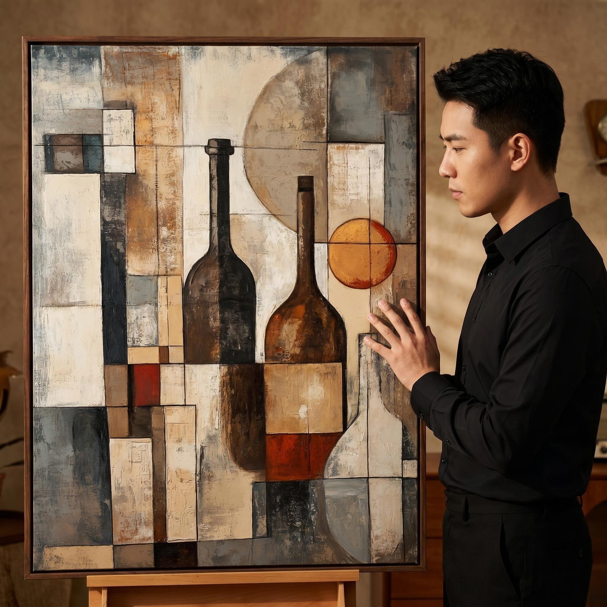 中古风酒瓶抽象餐厅装饰画沙发背景墙手绘油画棋牌室房间客厅挂画