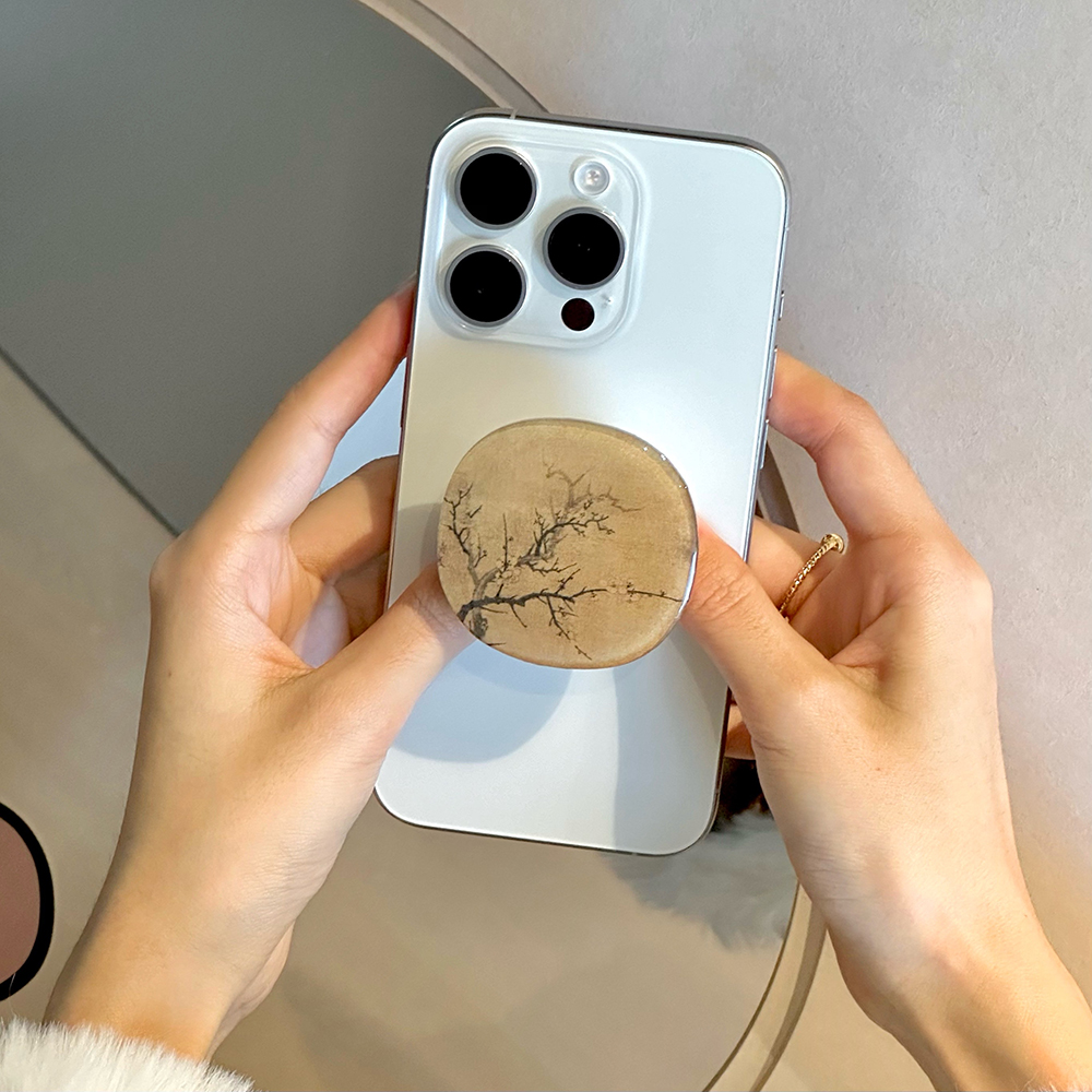 栖迟原创中国风手机粘贴磁吸滴胶气囊支架-墨梅图页(不含手机壳）