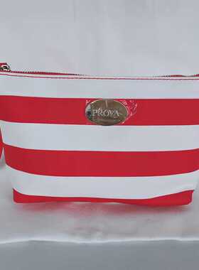 珀莱雅化妆包红色条纹手拿包女士整理收纳包洗漱包旅行便携化妆包