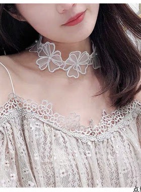 花朵锁骨链脖子饰品颈带复古配饰珍珠项链女超仙森系新娘颈链仙女