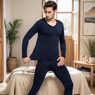 秋衣秋裤 线衣线裤 套装 v领打底衫 保暖内衣 纯棉圆领薄款 潘美格男士