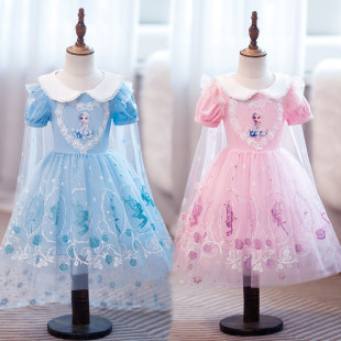 纯棉短袖 薄款 洋气爱莎公主裙子 女童连衣裙小女孩儿童3岁夏季 韩版