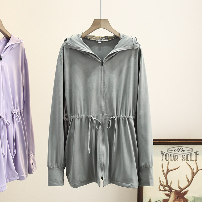 大码防晒衣女200斤胖mm夏2026新款收腰凉感中长款户外连帽防晒服