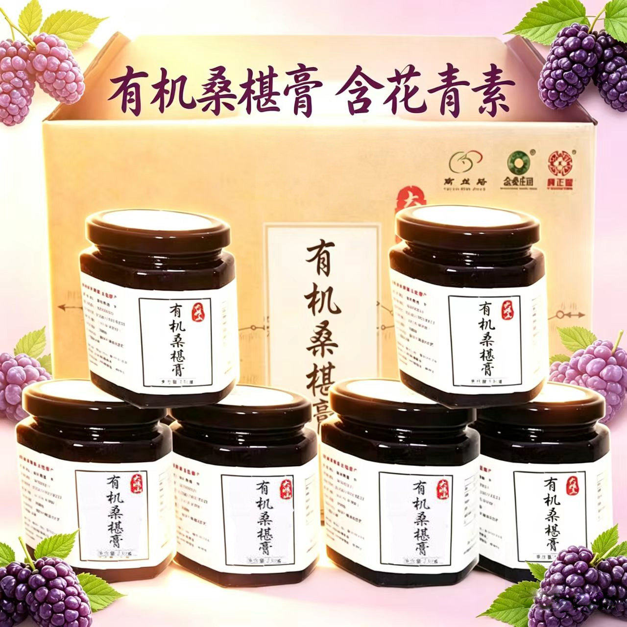 【230gx6瓶】黑桑椹膏彝正堂有机桑椹膏黑桑椹特产果酱桑椹膏