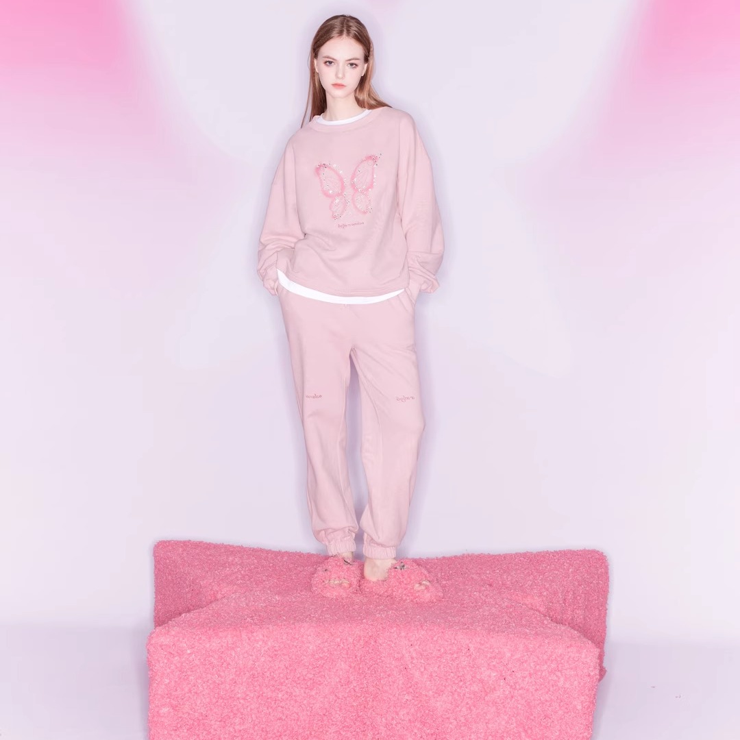 ozlana水钻蝴蝶宽松卫衣套装