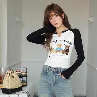 插肩袖 T恤 BM可爱三只小熊修身