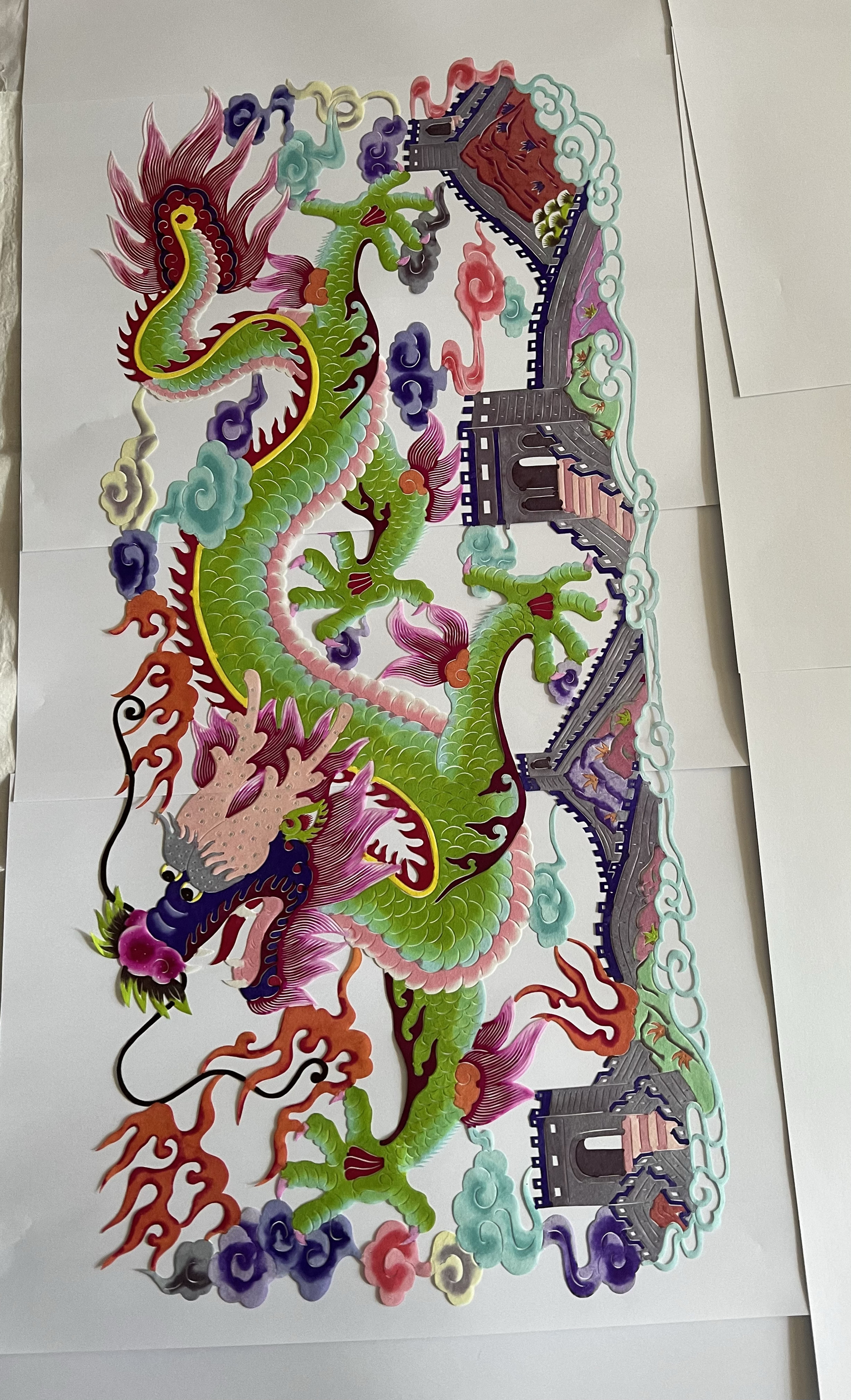 超大型 大气长城龙 巨龙中国的苏醒 蔚县剪纸 手工刻 71*33