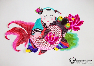 杨柳青年画娃娃款蔚县剪纸12 手工刻 宣纸染色 出国礼品 新年窗花