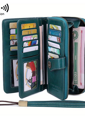 RFID防盗刷长款钱包 油蜡皮大容量钱包 PU皮革
