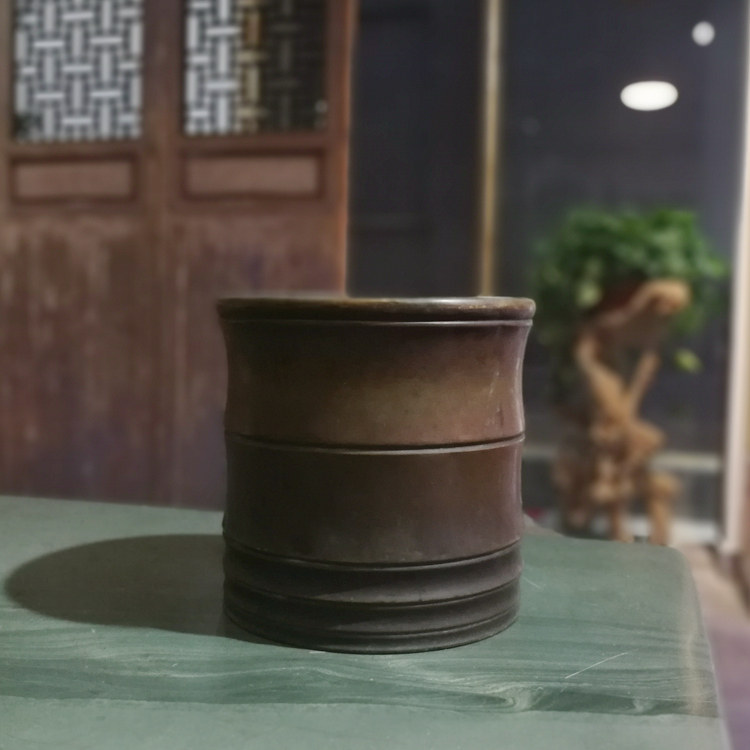日本明治回流铜器 唐铜竹节型瓢茶道/零配
