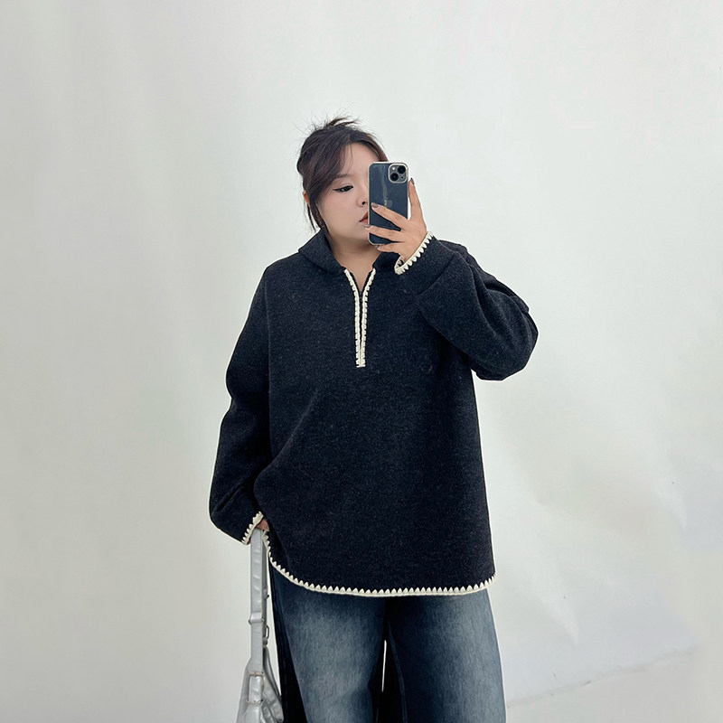 Milu家大码女装冬季加绒加厚宽松慵懒卫衣外套胖mm显瘦百搭上衣潮