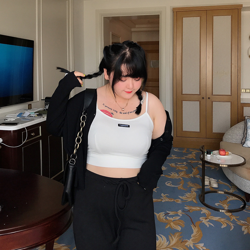 milu家大码夏辣妹外穿抹胸短款露脐内搭吊带小背心胖mm女百搭上衣
