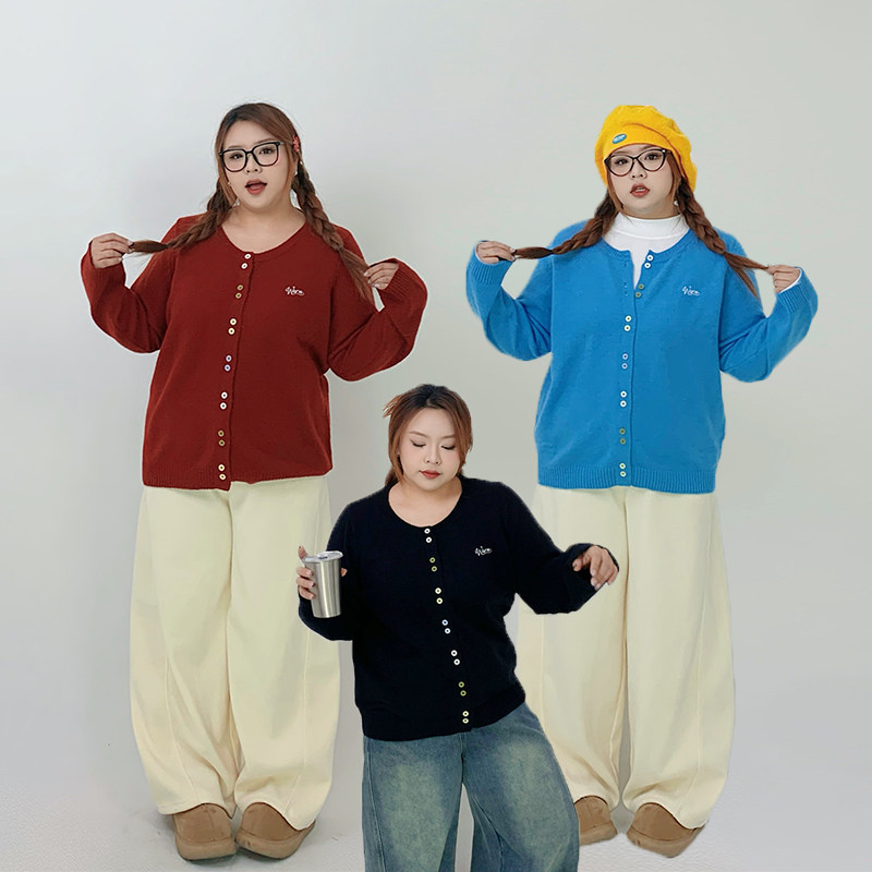 Milu家大码女装秋冬季多巴胺软糯刺绣百搭宽松针织衫胖mm显瘦上衣