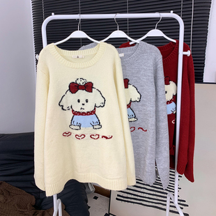 Milu家大码女装冬季减龄可爱卡通圆领正肩套头毛衣胖mm显瘦上衣潮