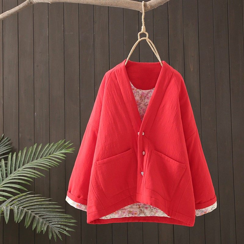 复古棉麻彩盘扣V领夹棉保暖棉服女冬文艺大码新中式国风上衣,女装/女士精品,棉衣/棉服,淘宝优惠券,粉丝福利购,淘宝优惠卷