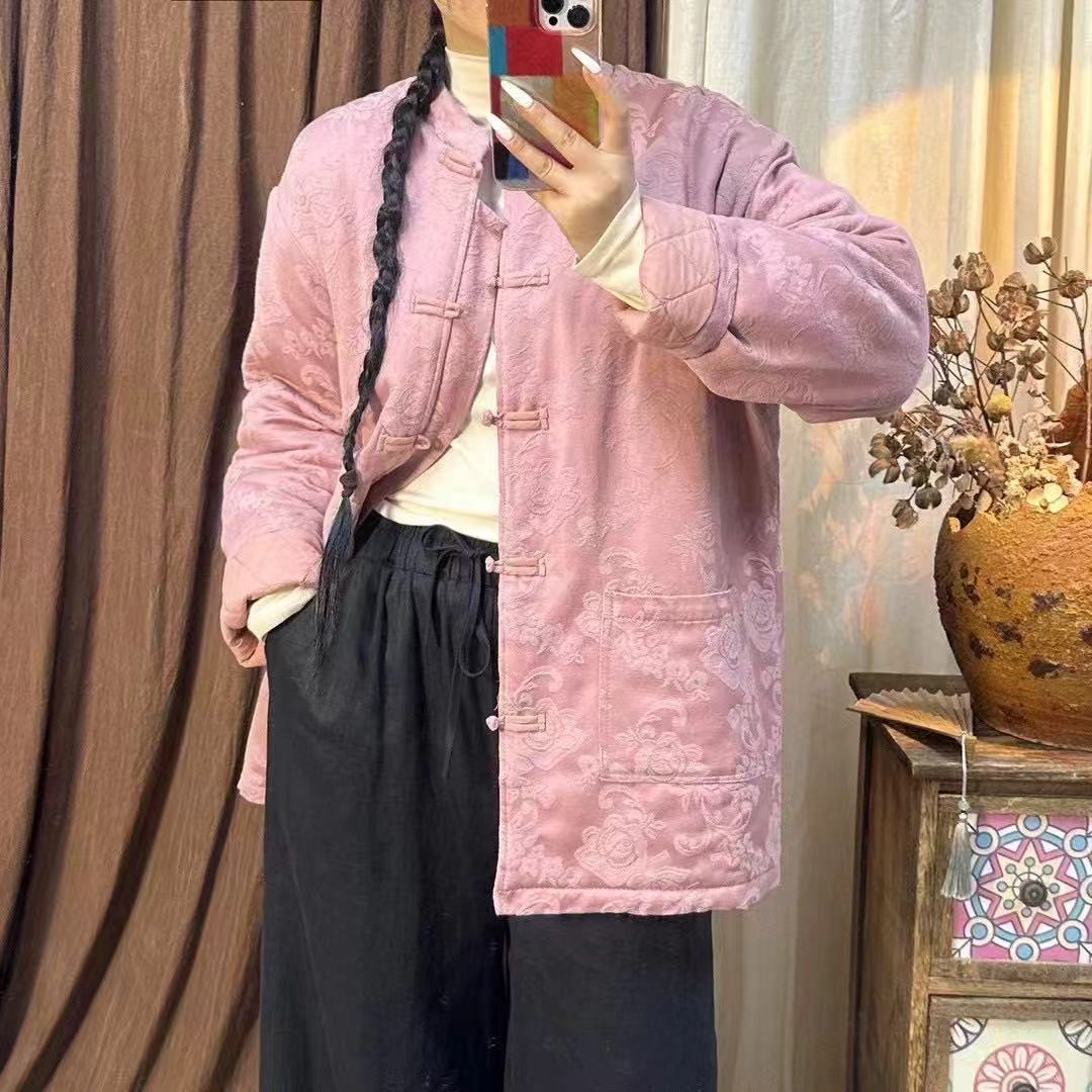 新中式风复古盘扣棉服女宽松提花唐装禅意棉衣外套