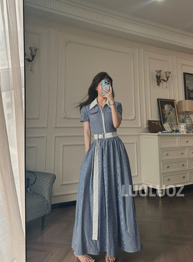 LUOLUOZ【小岛夏日】高级感气质撞色绝美轻奢收腰长款连衣裙CC163