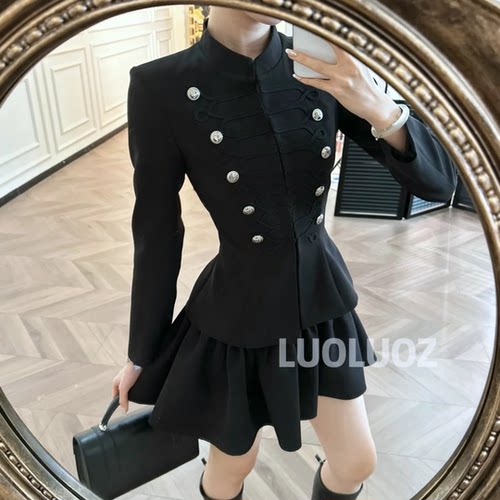 英伦小香风高腰A字裙套装女