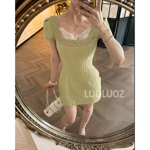 连衣裙CC068 棉材质气质镂空蕾丝领口收腰短款 LUOLUOZ 热带岛屿