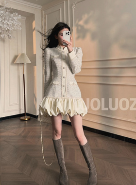 LUOLUOZ【富士山】高级气质立领绝美女神范时尚短款连衣裙CC343