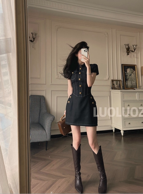 LUOLUOZ【飒美摩登】气质显高显瘦收腰通勤时尚短款连衣裙JF1186