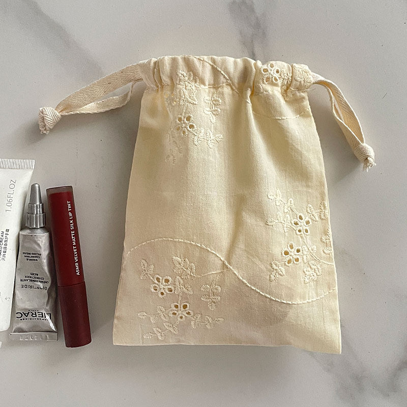 简约棉布刺绣收纳袋手工棉布袋束口袋抽绳袋化妆品收纳整理小布包,收纳整理,其他收纳袋,淘宝优惠券,粉丝福利购,淘宝优惠卷