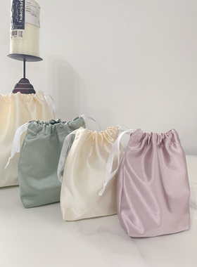 包中包内胆包小号缎面便携抽绳布袋中袋化妆品口红方形撞色收纳袋