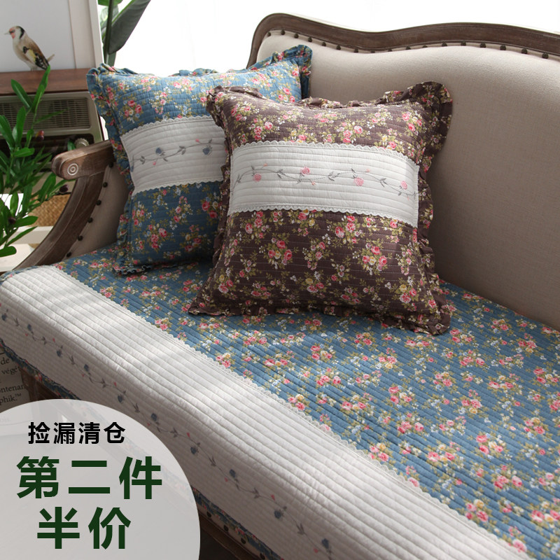 韩式碎花纯棉沙发垫刺绣拼布蕾丝边全棉坐垫沙发罩巾靠背巾三角巾