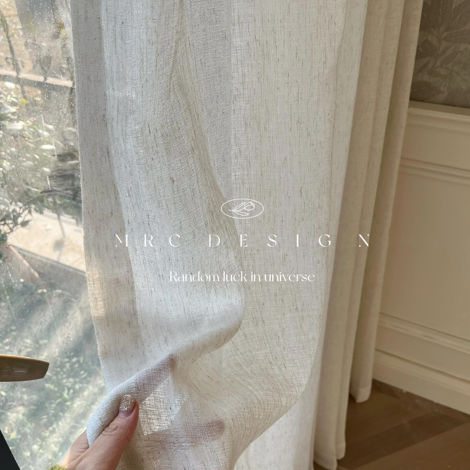 纯素亚麻纱|卧室客厅阳台燕麦色奶茶奶油色高级感透光不透人窗纱